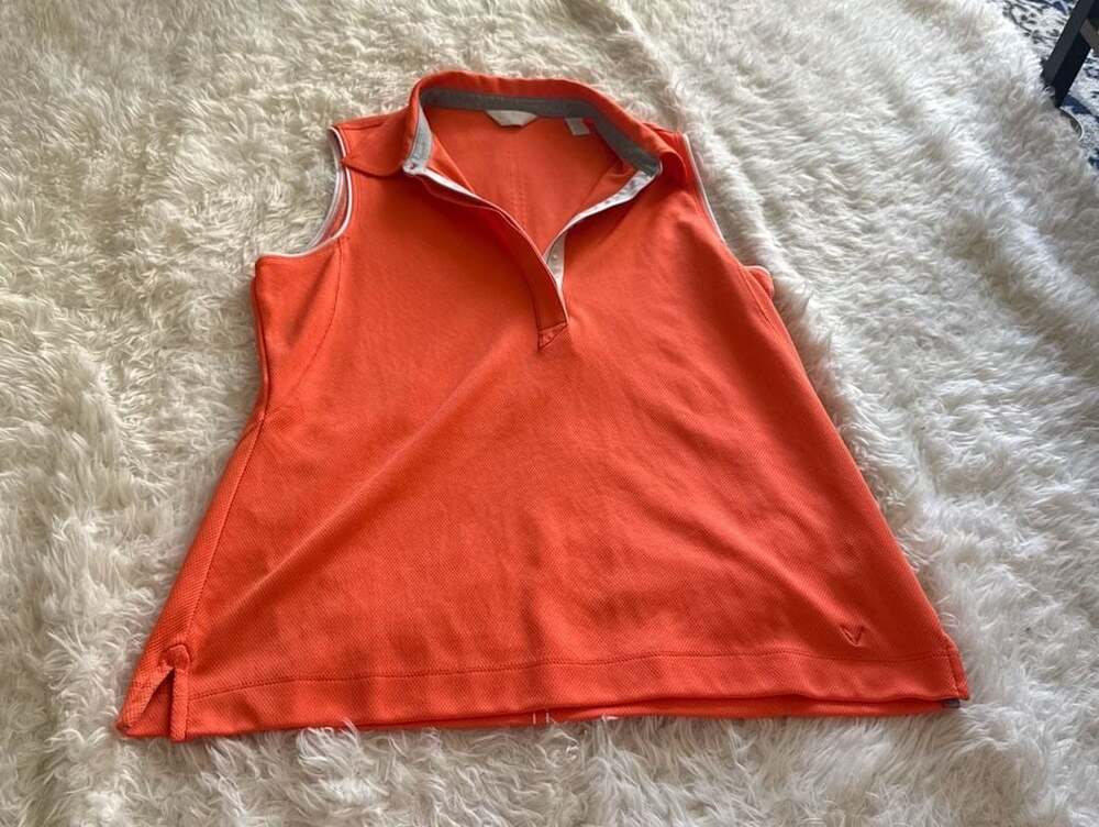 Callaway Women's Orange Sleeveless Golf Polo Performance Shirt Size Large